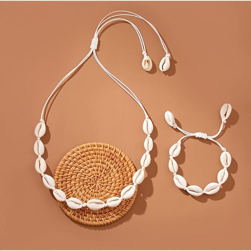 New Fashion handmade Braided Shell Necklace Bracelet Jewelry Set for Women Bohemian Beach Resort style Vocation Jewelry Gift