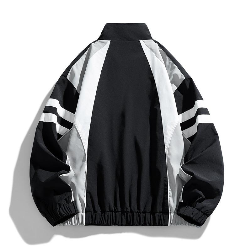 American Vintage Color Block Stand Collar Jacket For Men Women Casual Loose