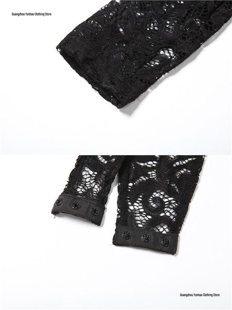 European & American Style 2026 Autumn Street Hot Girl Lace See-through Tight-fitting Pants Set