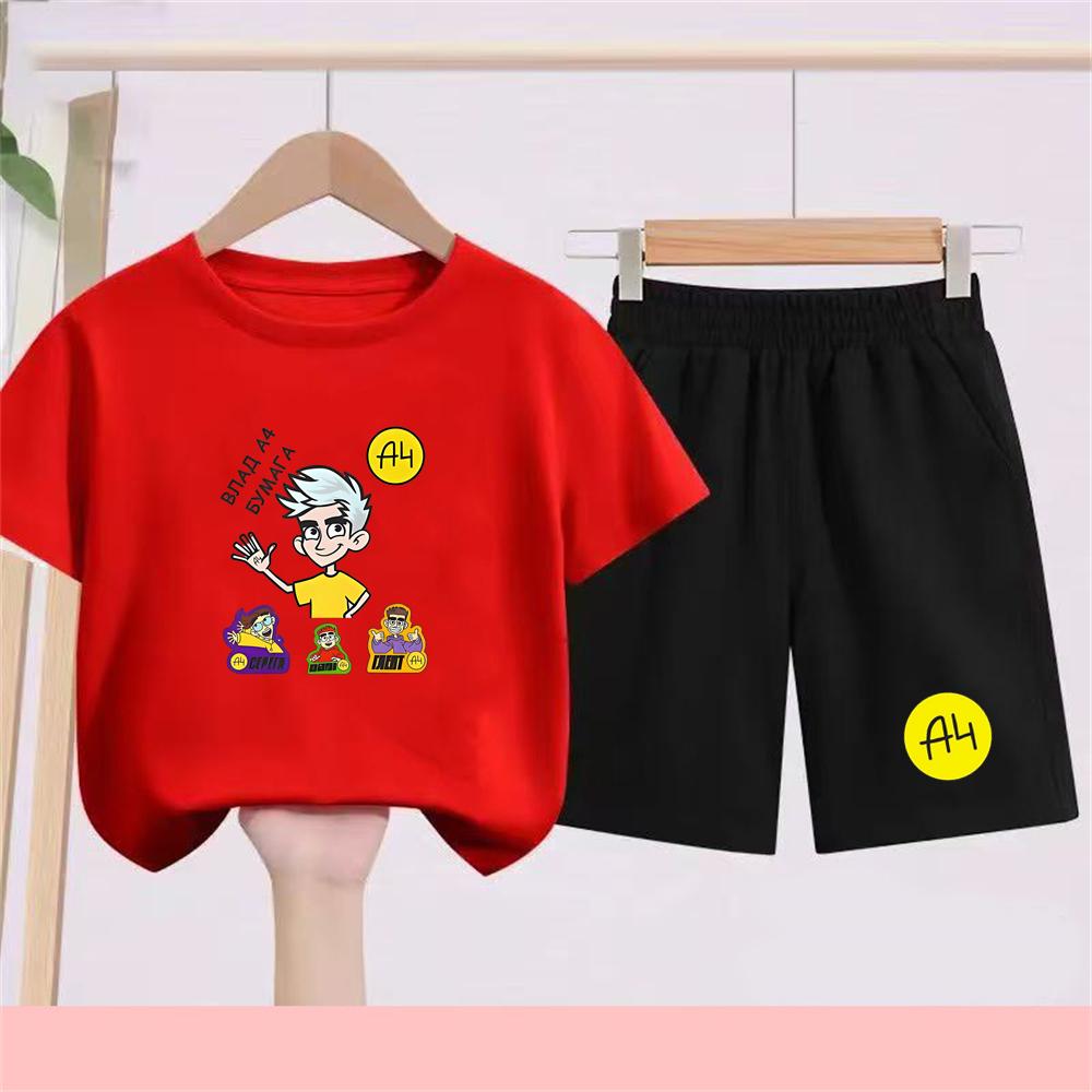 Merch A4 Estate Ragazzo Ragazza Nera Rosso vestiti cool T-shirt+pantaloncini Set T-shirt Stampata Top Corti Magliette Casual bambini Vlad A4 anime
