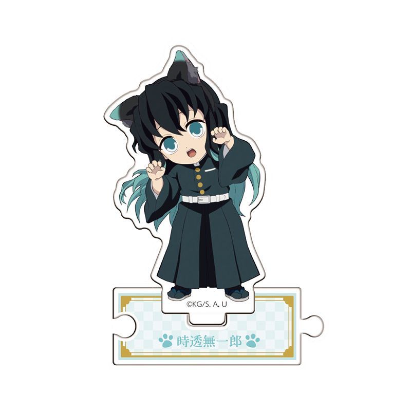 Giyu Cat Ears Figure Q Acrylic Stand Mini Tanjiro Cute Cat Standing Plate Zenitsu Acrylic Ornaments Collectible Accessory Toys