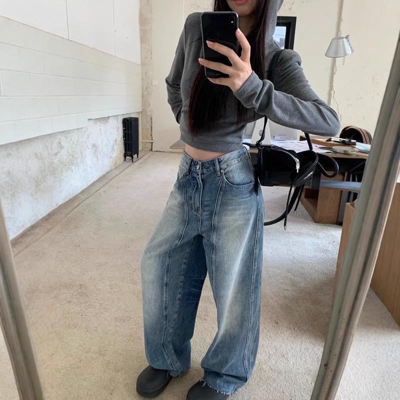 Women’s Retro Patchwork Wide-Leg Distressed Jeans
