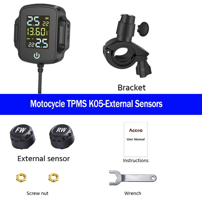 E-ACE Motorcycle TPMS Tire Pressure Monitoring System Temperature Alarm LCD Colorful Display Moto Tyre Alarm Systems
