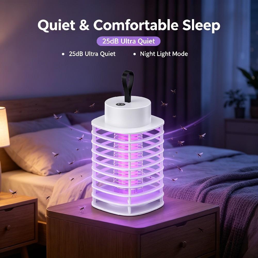 USB Rechargeable Silent Mosquito Killer Lamp, Portable Electronic Insect Trap for Indoor Bedroom Outdoor Camping Pest Control Light