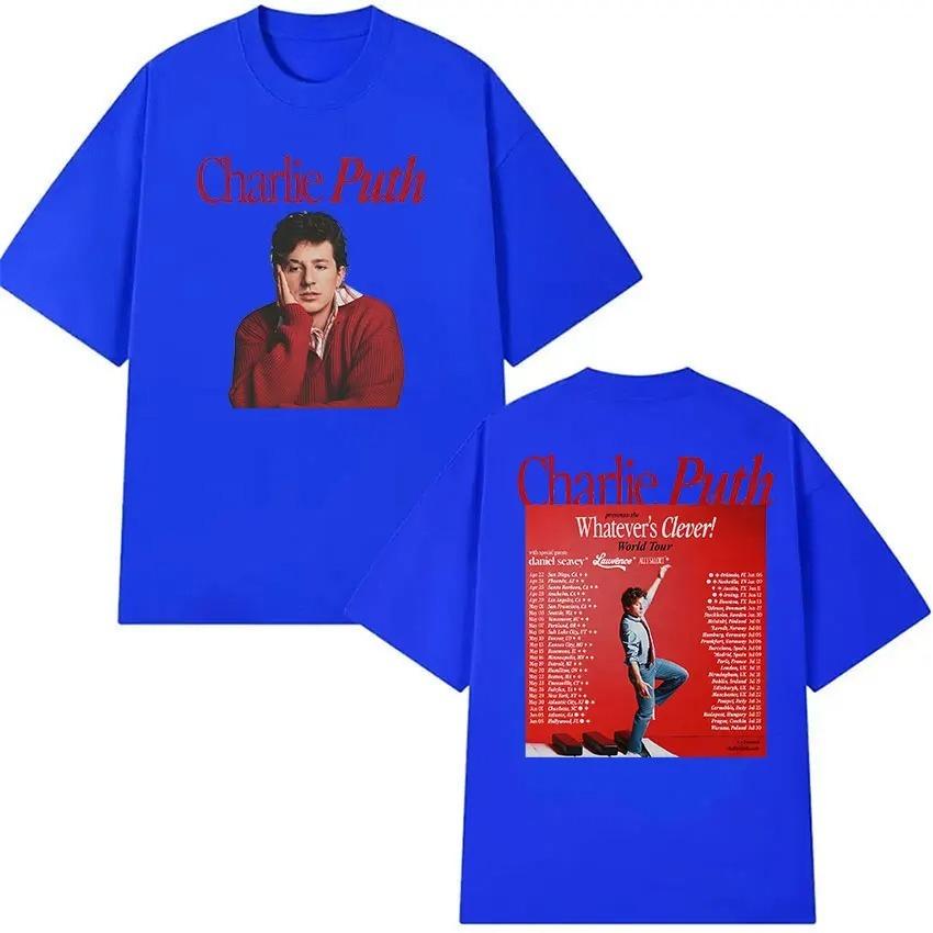 Vintage Hochwertiges T-Shirt Charlie Puth Whatevers Clever World Tour 2026 Merch T-Shirt Unisex Hip Hop Übergroßes Baumwoll-T-Shirt