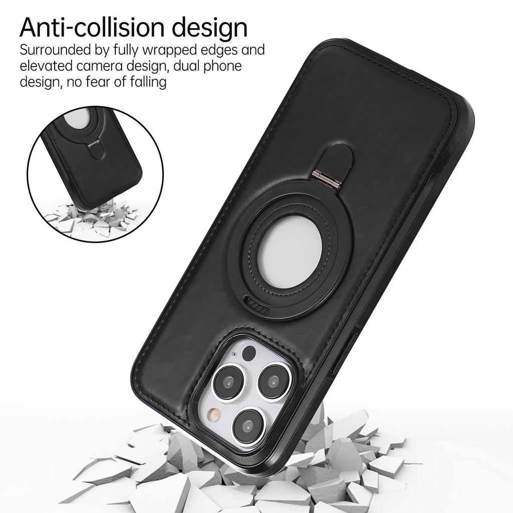 Apple 15 Pro Max Magnetic Leather Case with Wireless Charging and Stand Ring for 16 Plus.