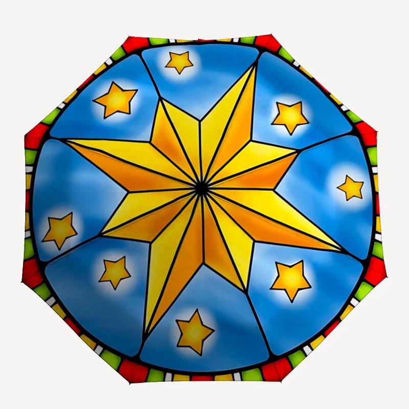 

1pc Star Mandala Automatic Folding Umbrella - 8-Rib Iron Frame, Windproof, Portable Sunshade with Plastic Handle for Travel & Outdoor Activi