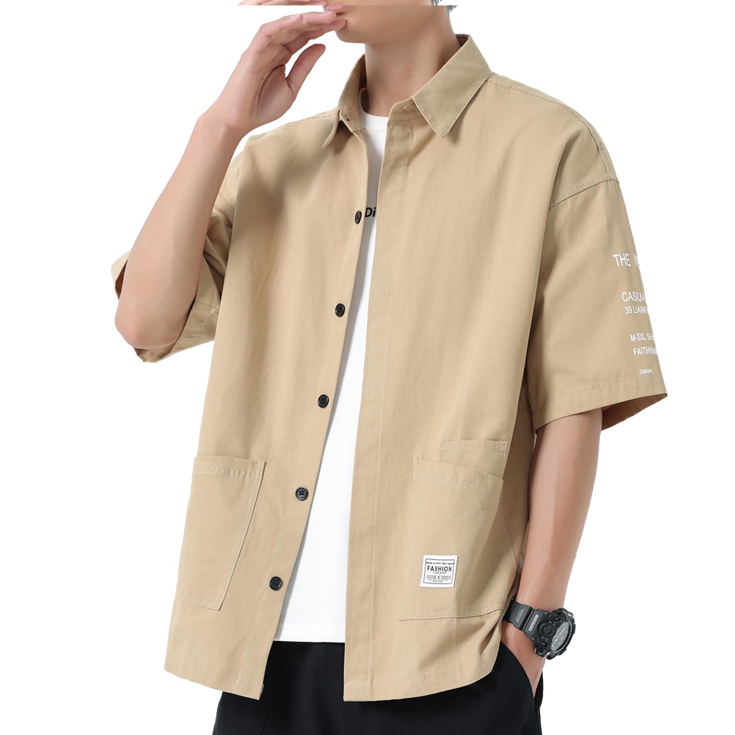 

Летняя одежда рубашки для короткий пот быстро впитывающий пот пятно платье подходящее для и осень [FUZHIHUA] мужчины, рукава, рукава 5/8, впитывающие, сушащие,