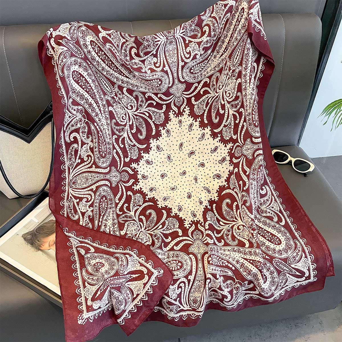 

Spring Autumn Long Scarf For Women Retro Versatile Paisley Printed Sun Protection Windproof Shawl Luxury Foulard Hijabs One Size