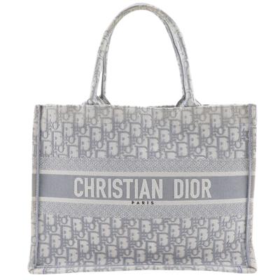 Dior Kabelka Tote Střední Tote Taška Šikmé Vyšívání Světle šedá Bavlna Dámská Použitá