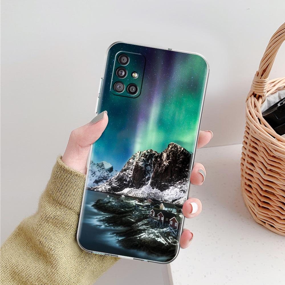 Kryt na telefon Aurora Borealis Pro Samsung Galaxy A51 A71 A21S A12 A11 A31 A41 A52 A32 5G A72 A01 A02S Měkký silikonový průhledný kryt