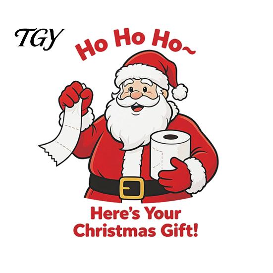 Removable Toilet Lid Art Christmas Stickers, Funny Santa Claus Delivering Tissues Waterproof Tank Seat Bathroom Accessories Decals, Cistern