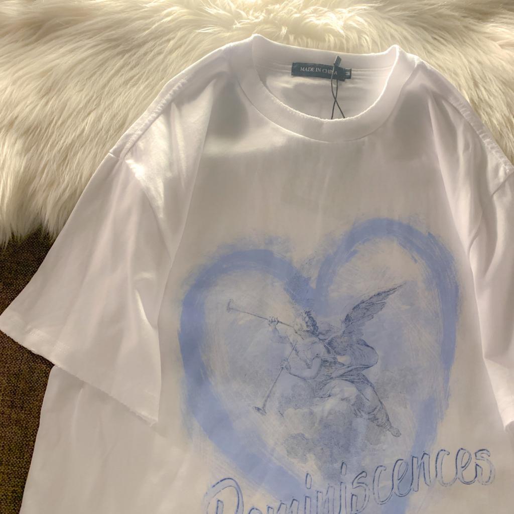 Dámské tričko Grunge oblečení Retro Gothic Butterfly Angel Print Krátký rukáv Tričko nadměrné velikosti Léto Y2k Punk Hip Hop Topy