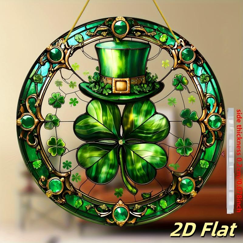 2D Flat St. Patrick'S Day Acrylic Irish Themed Decor Sign, Clover & Top Hat Design, Home Decor Plaque Hanging Wall Art Decorative Garden Decoration Fo