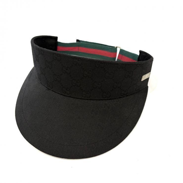 Used GUCCI Sherry Line GG Canvas Sun Visor Hat Black Red Green Gucci Genuine Product [Authenticated]