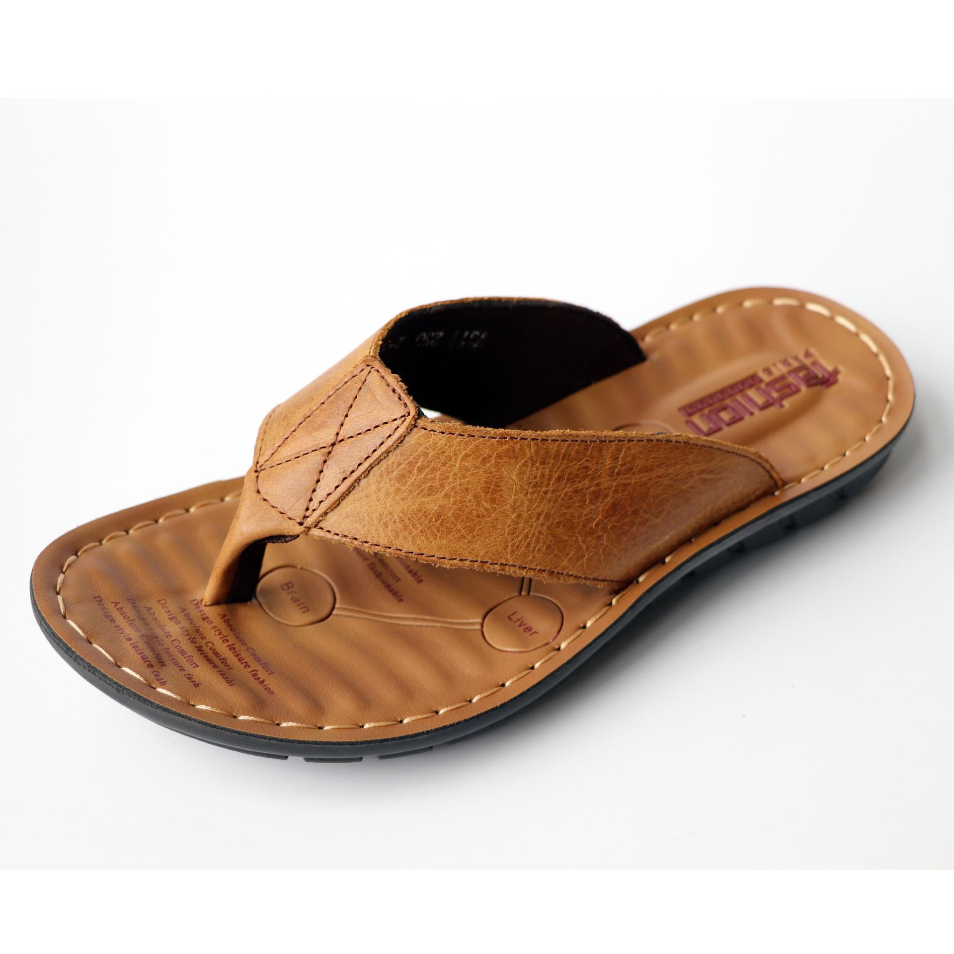 

Men s Flip-flops Brand Cowhide Leather Slippers Fashion Casual Pinch Slipper Outdoor Non Slip Beach Slippers for Men Flat Slides 39 светло-коричневого