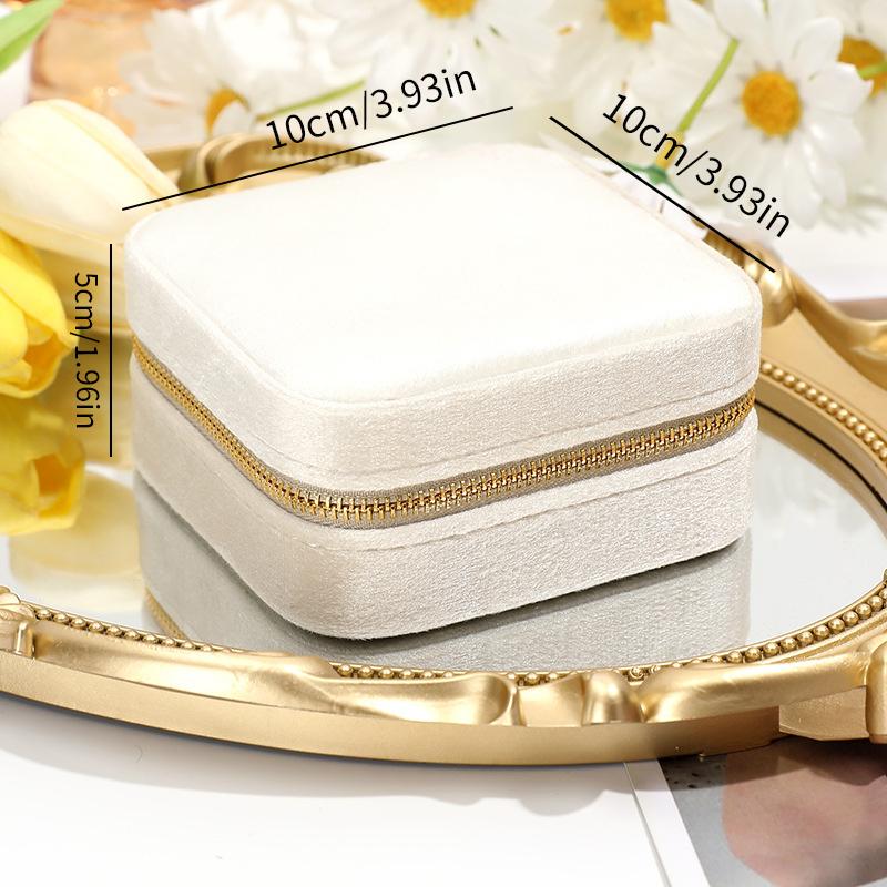 Velvet Jewelry Box For Women Geometric Sqaure Jewelry Storage Case Necklace Ring Earrings Travel Portable Zipper Boxes