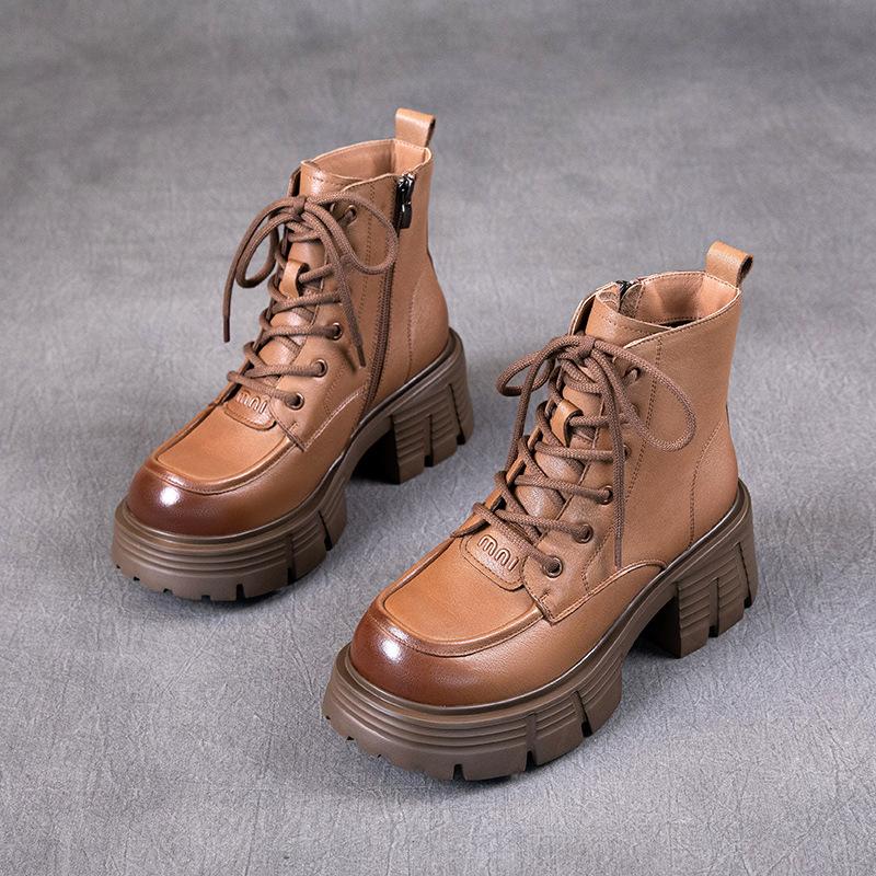 

Ботинки Мартин из коровьей кожи первого слоя женские осенне-зимние 2025 новые ретро на шнуровке кожаные ботинки на платформе-маффине женские ботинки 40