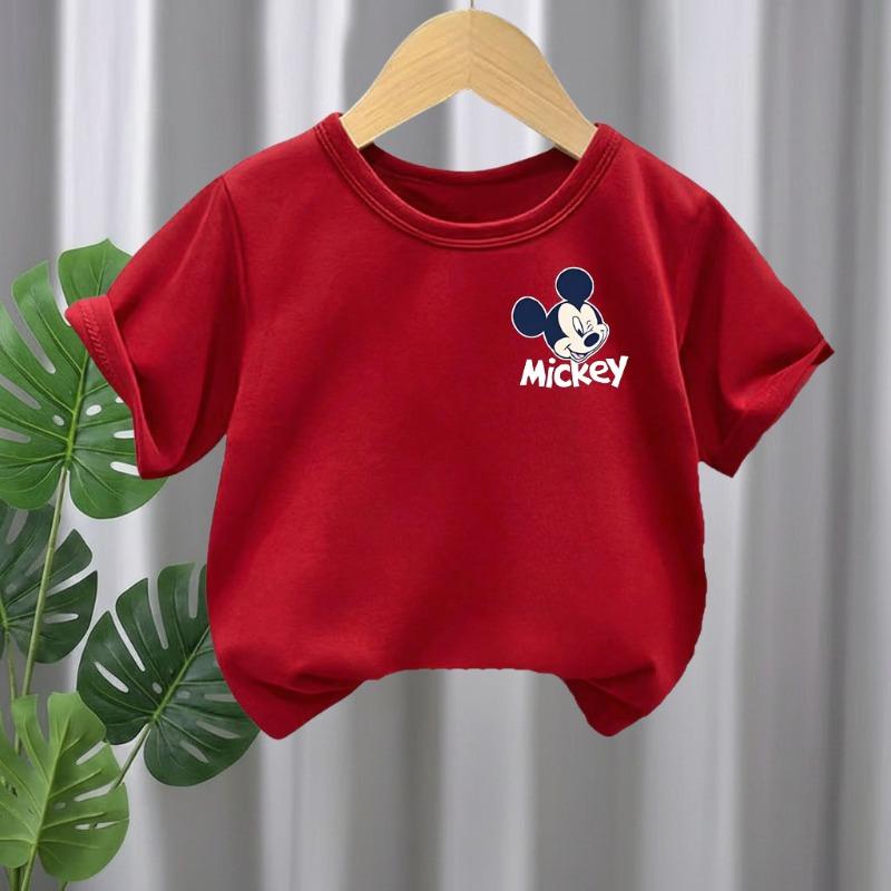 2026 Summer New Casual T-Shirt Mickey Print Children's Crew Neck Short Sleeve Top Fashion Outdoor Clothing