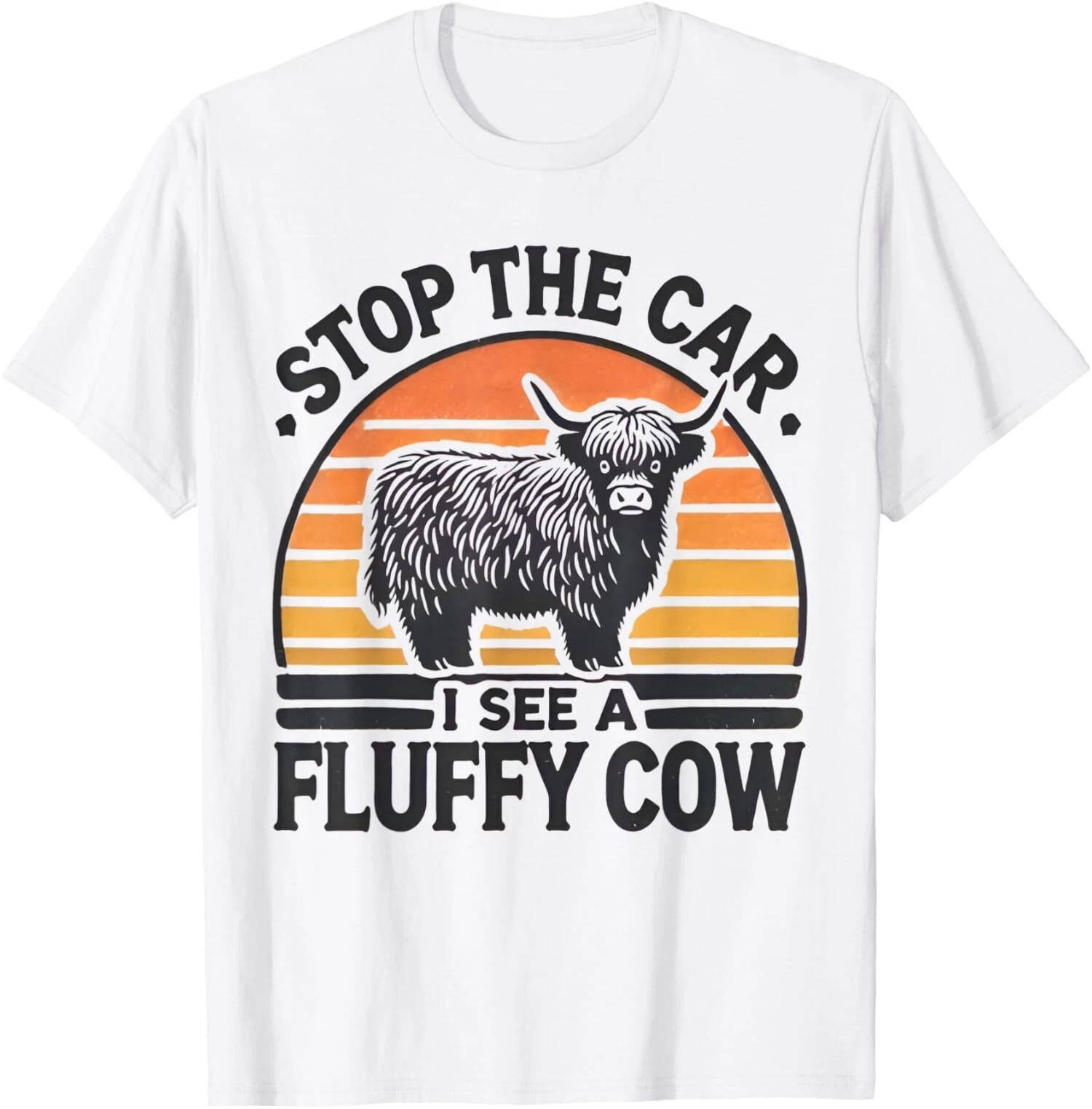 Stop The Car I See Fluffy Cow Retro Highland Cow Unisex T-Shirt S разноцветный