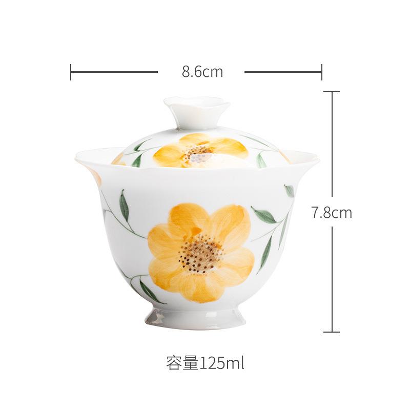 

125ml Pure Hand-painted Gold Sunflower Gaiwan Handmade Flower Mouth Tea Tureen Tea Maker Cover Bowl Chinese Kung Fu Tea Set Gift