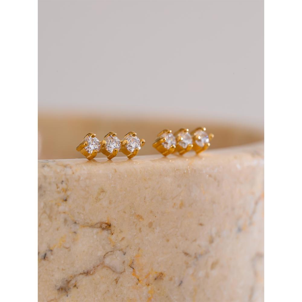 Eetit High Quality Shiny Cubic Zirconia Daily Stud Earrings for Women Stainless Steel Delicate Popular Versatile Jewelry Gift