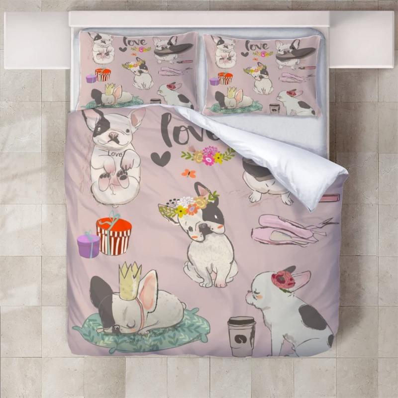 French Bulldog Duvet Cover Set Cute Animal Modern Decorative 3 Piece Bedding Set With 2 Pillowcase Dog Pattern Comforter Covers