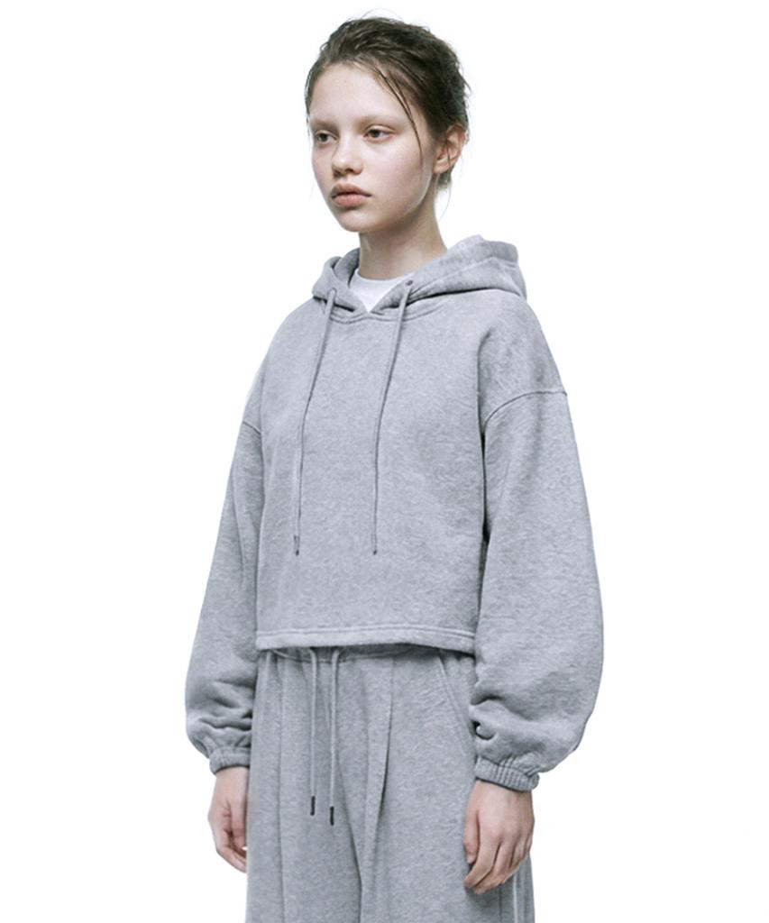 String Oversized Crop Hoodie - Melange