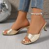 Luxury Gold Silver High Heels Sandals Women 2025 Slip on Square Toe Summer Slippers Woman Plus Size 43 Thin Heeled Party Shoes