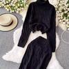 Autumn 2 Piece Set Turtleneck Sweater For Women Casual Fashion Style Chic Weave Top + High Waist Elegant Long Skirt