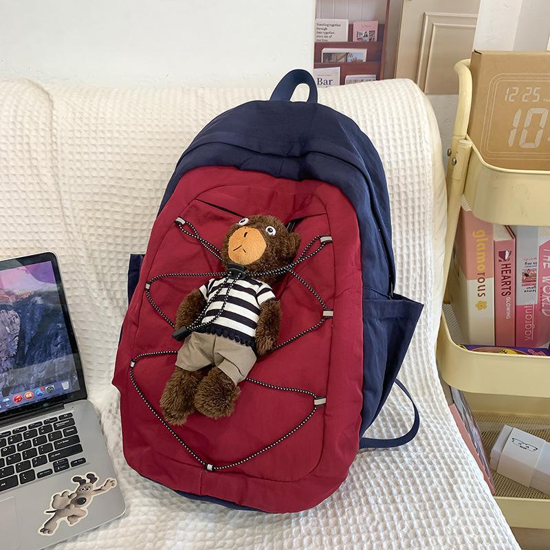 Cute Korean Version of High value New Versatile Bear Backpack Ins College Style Contrasting Color Large Capacity Travel Backpack