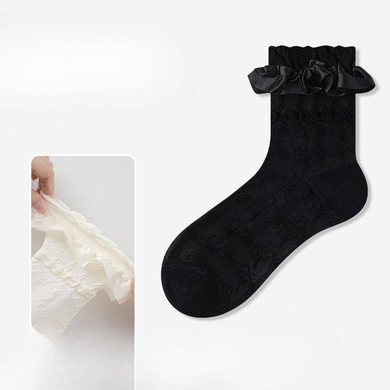 

Женские летние кружевные сетчатые дышащие влагоотводящие дезодорирующие антибактериальные хлопковые носки 1 pair чёрный