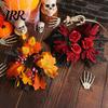 Seasonal Holiday Ornaments Halloween Floral Candle Ring, Artificial Maple Rose Wreath for Spooky Home Decorations Holder, Table Centerpiece