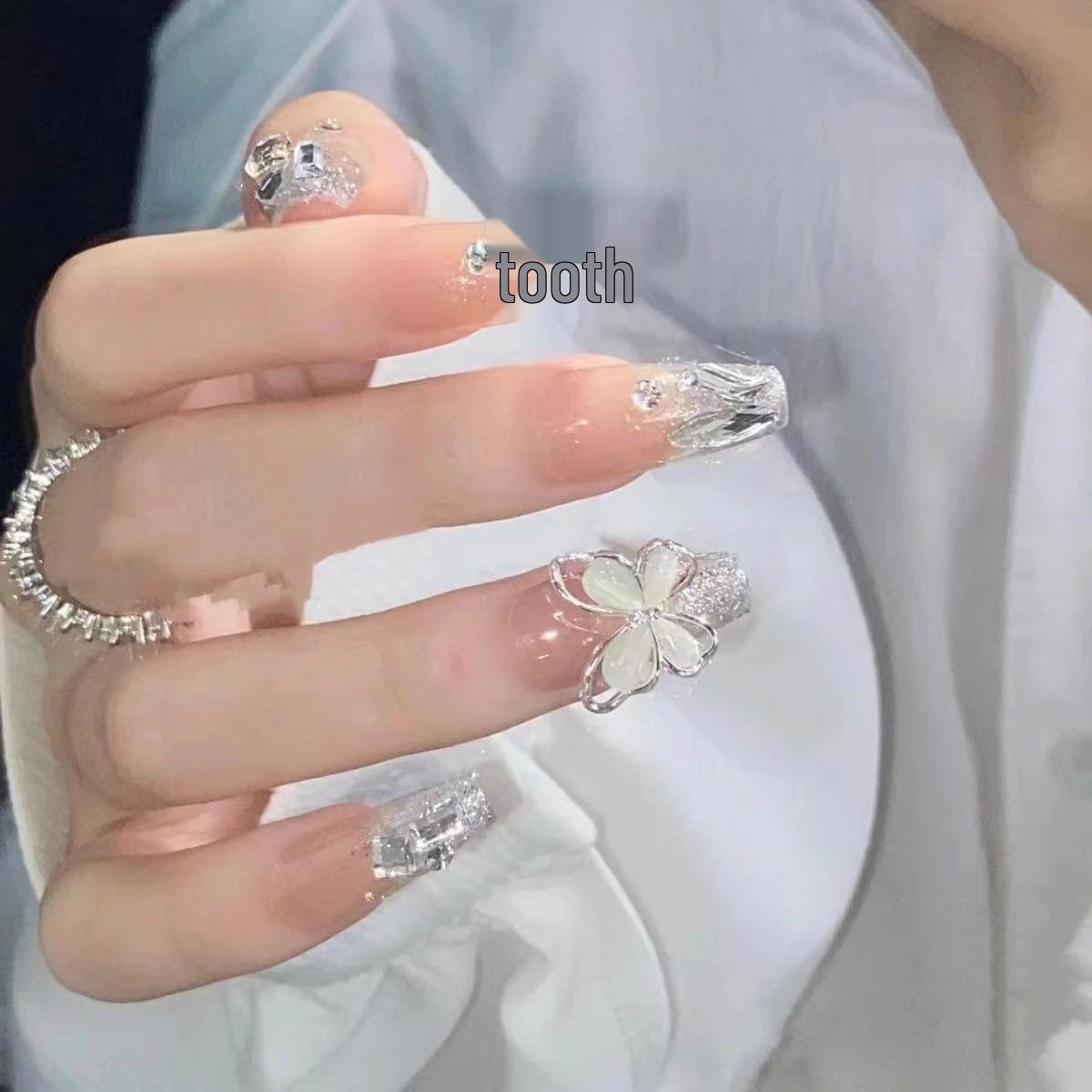 

Glitter Rhinestone Bow Medium-Long Press-On Nails - Y2K Style Small (S)