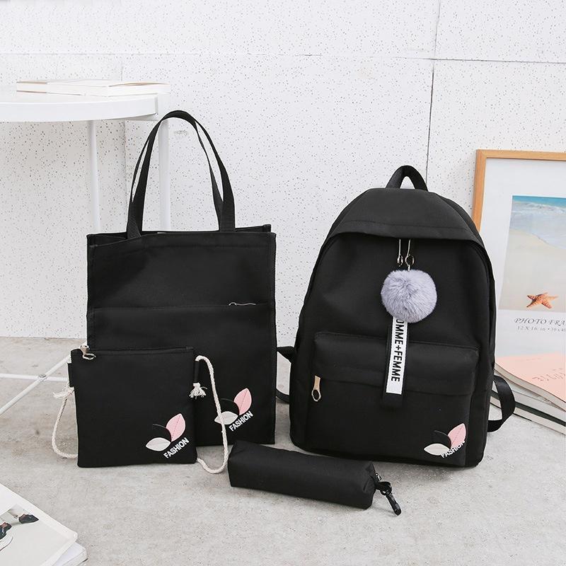 Buy 4pcs/set School Student Shoulder Bag Fashion Canvas Schoolbag Simple Handbag Backpack Pencil