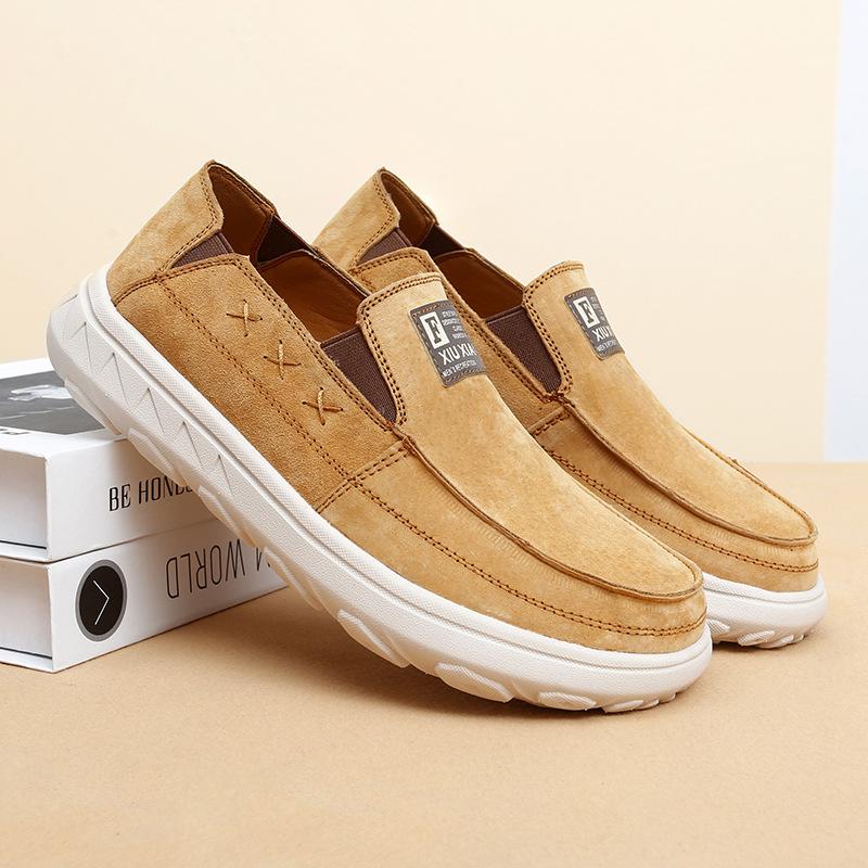 

2024 men s new foreign trade hot-selling genuine leather Doudou shoes one-pedal soft-soled casual men s shoes 47 жовтий