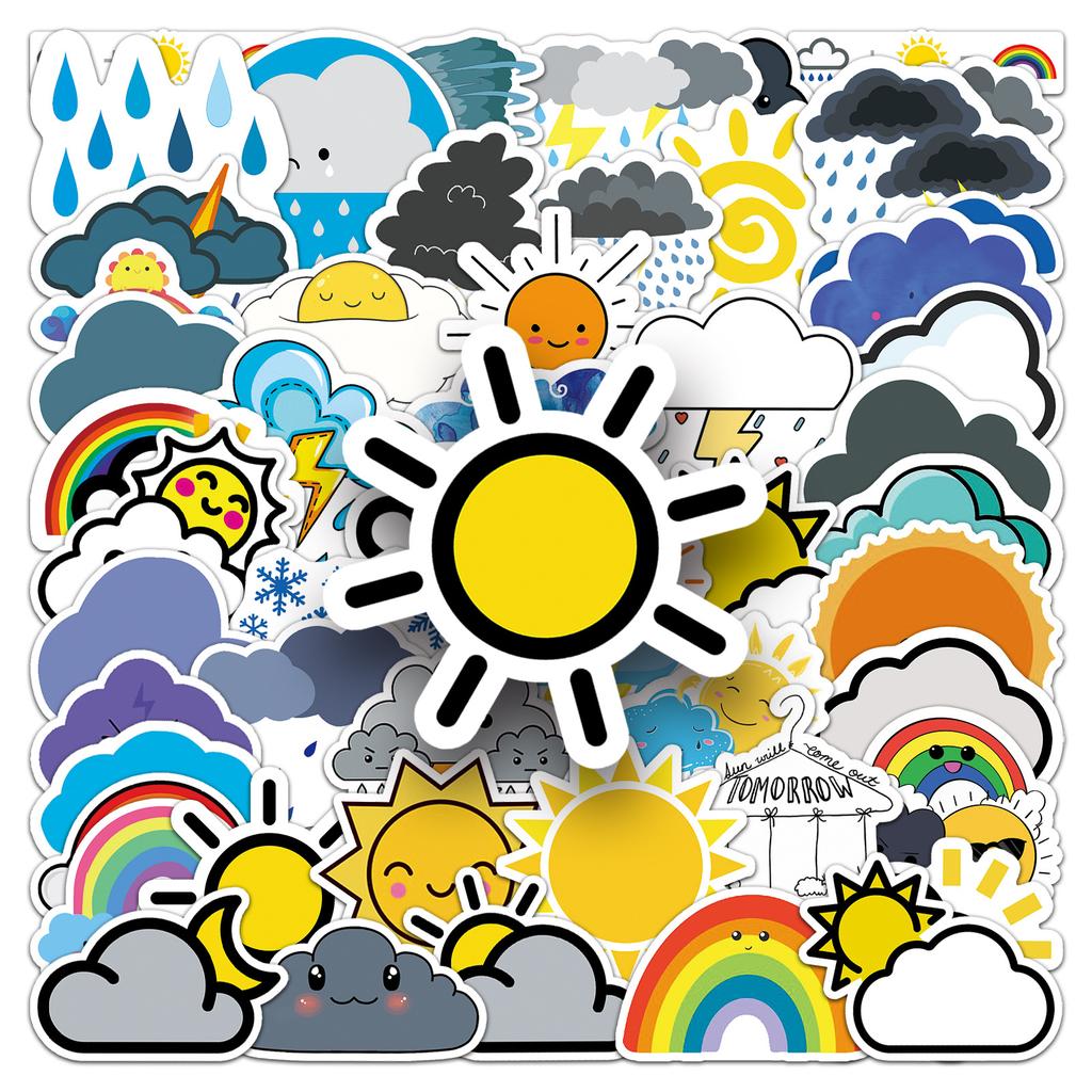 50 Hand Note Weather Doodle Personality Cartoon Cute Children's DIY Skateboard Suitcase Stickers Waterproof