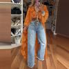 Women's Mock Neck Long Flare Sleeve Lace Kimono Irregular Long Cover Up Top