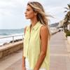 Women Shirt Lapel Sleeveless Button Down Shirt Pure Color Loose Fit
