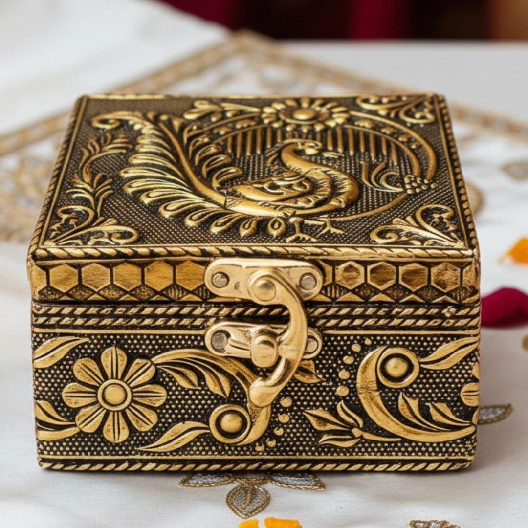 Trendifly Wooden Oxidised Jewellery Organiser Storage Box Small For Women