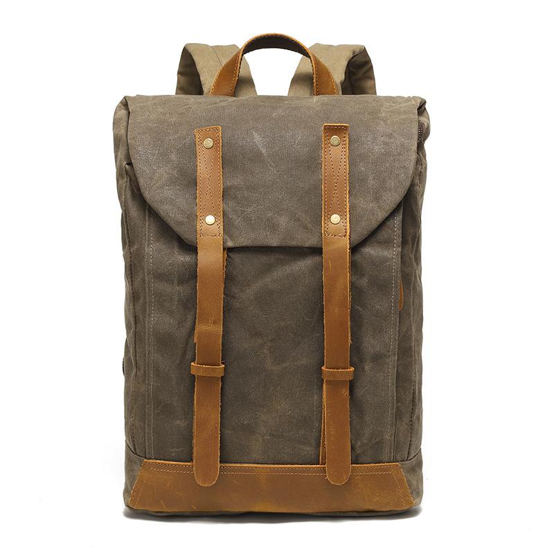 Backpack Retro Shoulder Travel Bag Outdoor Student Satchel Sports Waxed Waterproof Canvas Travel Bag Leather