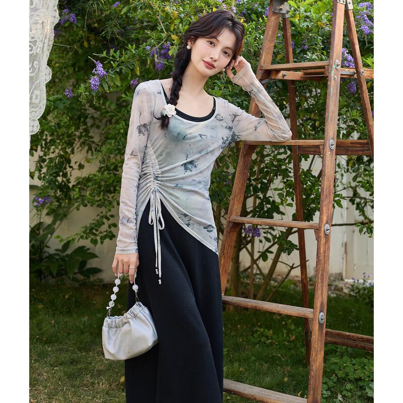 Mocana Women s Ink Print T-Shirt & Mid-Length Dress Set M