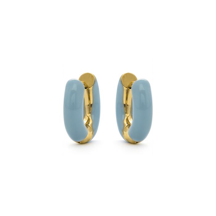 Earrings - LUXENTER - Raki - 18k Gold Plated - Diameter 11 Mm - Blue Lacquer