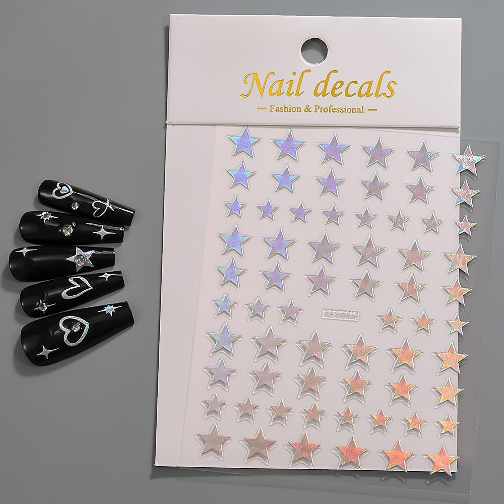 8pcs/set 3D Metallic Gold & Silver Star Nail Stickers, 8pcs Y2K Pentagram Holographic Sliding Elegant Charm Nail Art Decorative DIY Nail Accessories