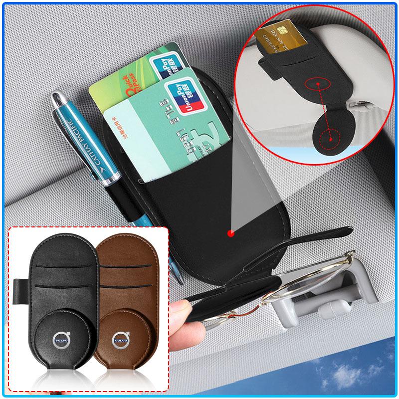 Leather Car Glasses Clip Sun Visor Multi-function Sunglasses Clip Car Styling For Volvo XC60 XC90 S60 S80 S40 V40 V60 V70 V50 XC70