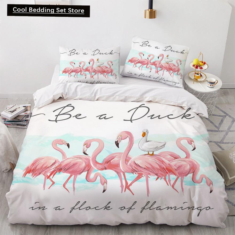 Flamingo Duvet Cover King Queen 3D Pink Animal Bedding Set For Kids Teens Adults Watercolor Style Quilt Cover With Pillowcase