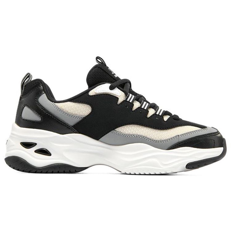 Skechers DLites 4.0 Leather Lace-Up Shock Absorbing Durable Low-Top Dad Shoes Women Sneaker White Black 896144-BKW