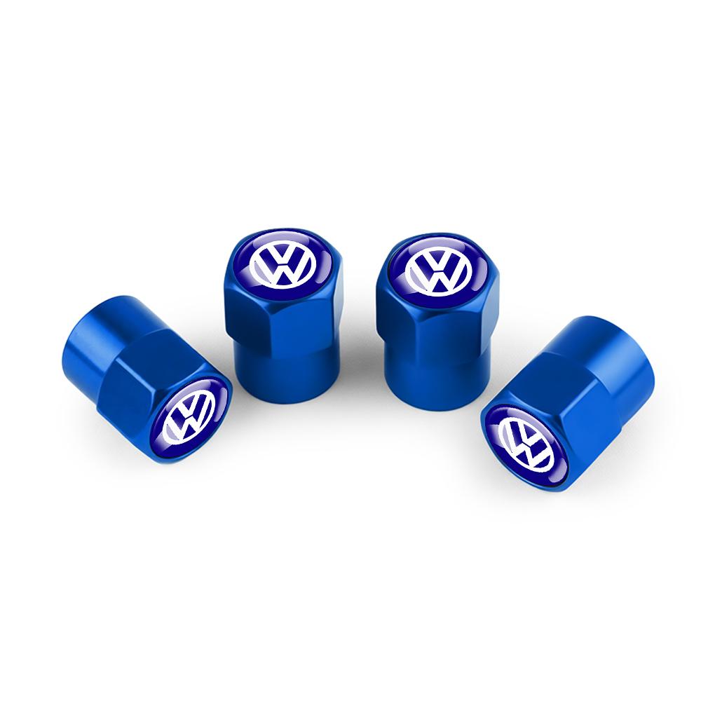 For Volkswagen 1J264Pcs 3D Metal Tire Valve Caps Car Tyre Air Stems Cover for Volkswagen VW R Line R32 Touareg Passat Polo 4 Motion MTM Blue Motion