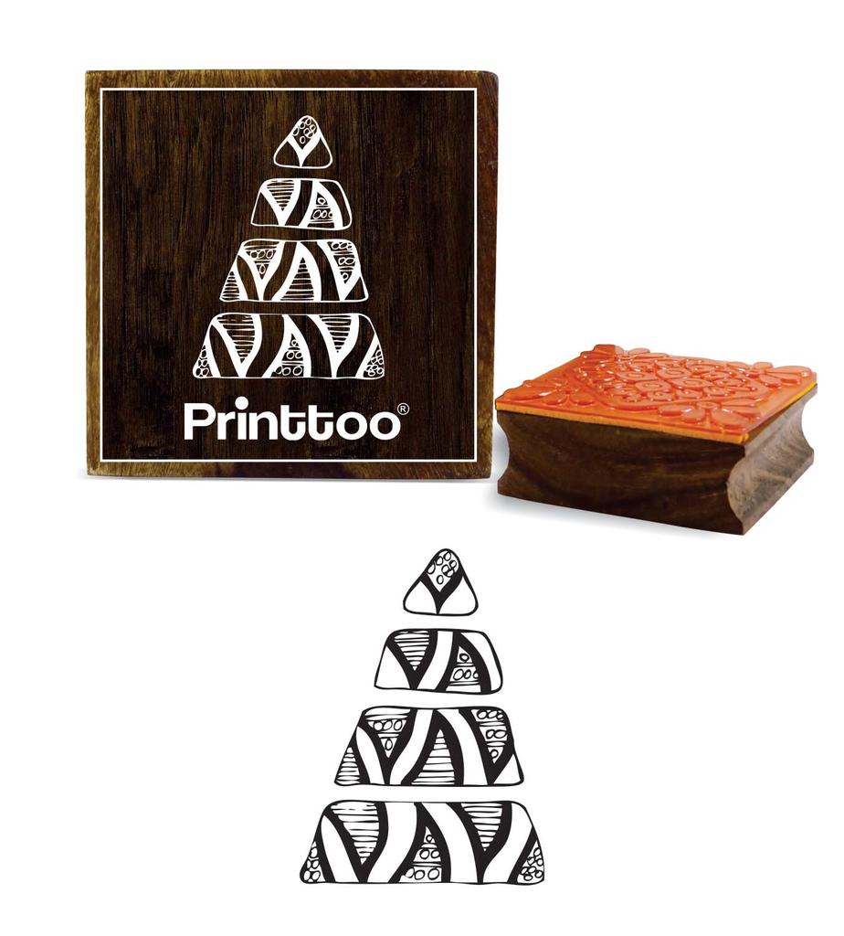 Printtoo Diary Card Christmas Tree Pattern Brown Wooden Rubber Stamp Block-2 x 2