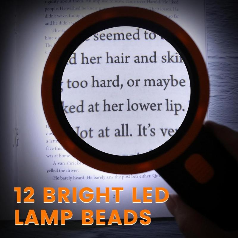 Magnifying Glass with Light, 30X Reading Magnifier, 12 LEDs Magnifying Glass, Handheld Magnifier Illuminated Magnifier for Kids, Seniors, Jewelers